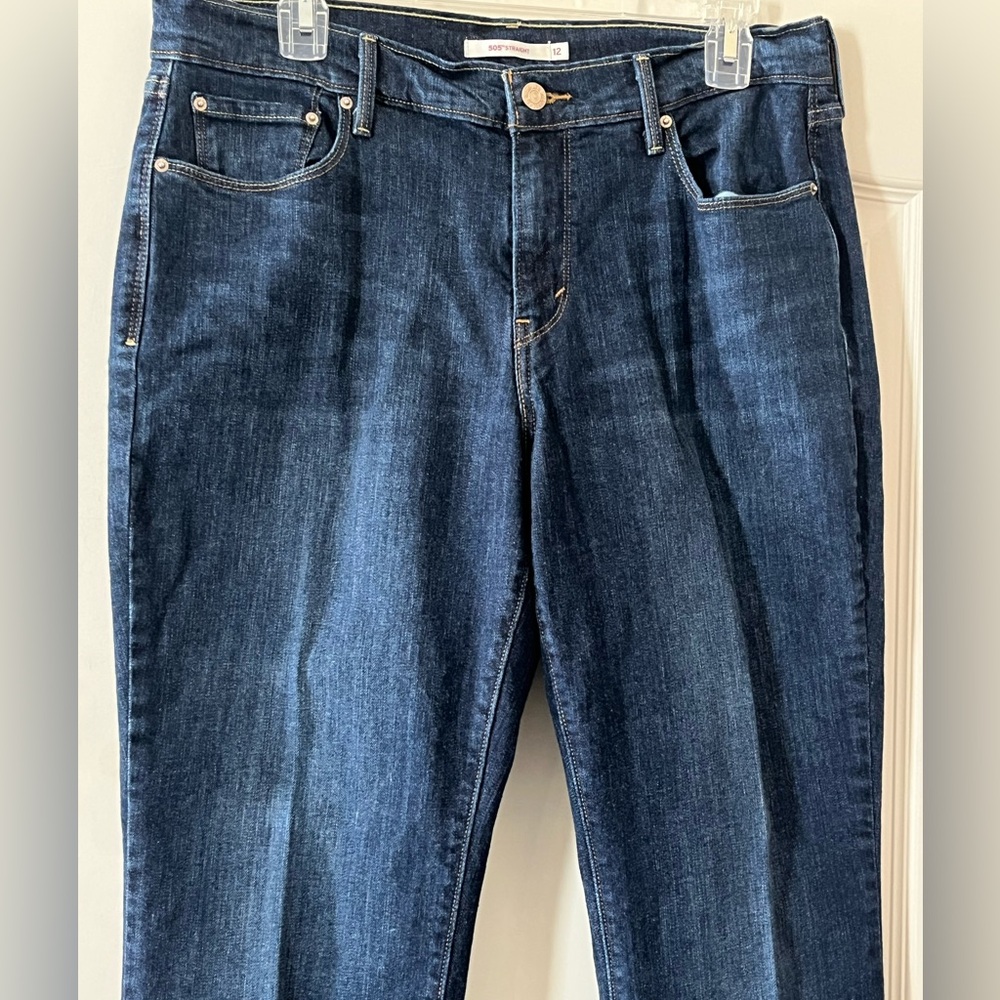 Levi’s 505 Straight Dark Wash Distressed Classic Blue Women's Jeans Size 12 - Picture 9 of 16